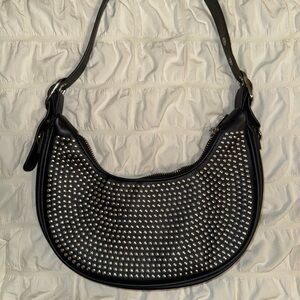 Studded Black Leather Shoulder Bag